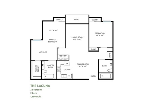 Floor plan for 2 beds, 2 baths, 1366 sqft